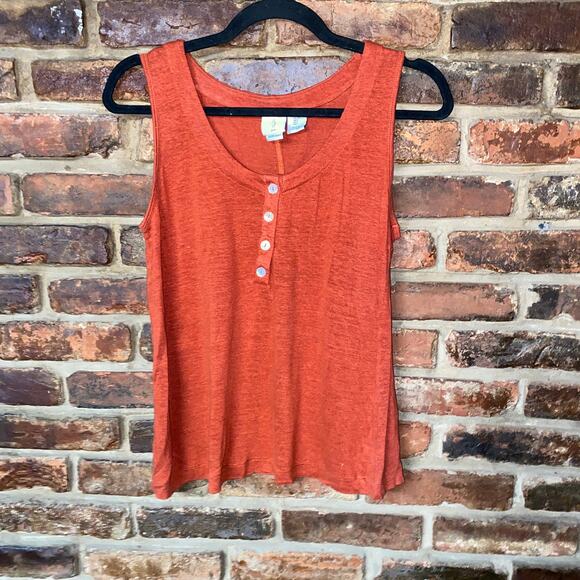 Joie Burnt Red Sleeveless Linen Quarter Button Henley Tank Top Womens Size Small - Picture 1 of 5